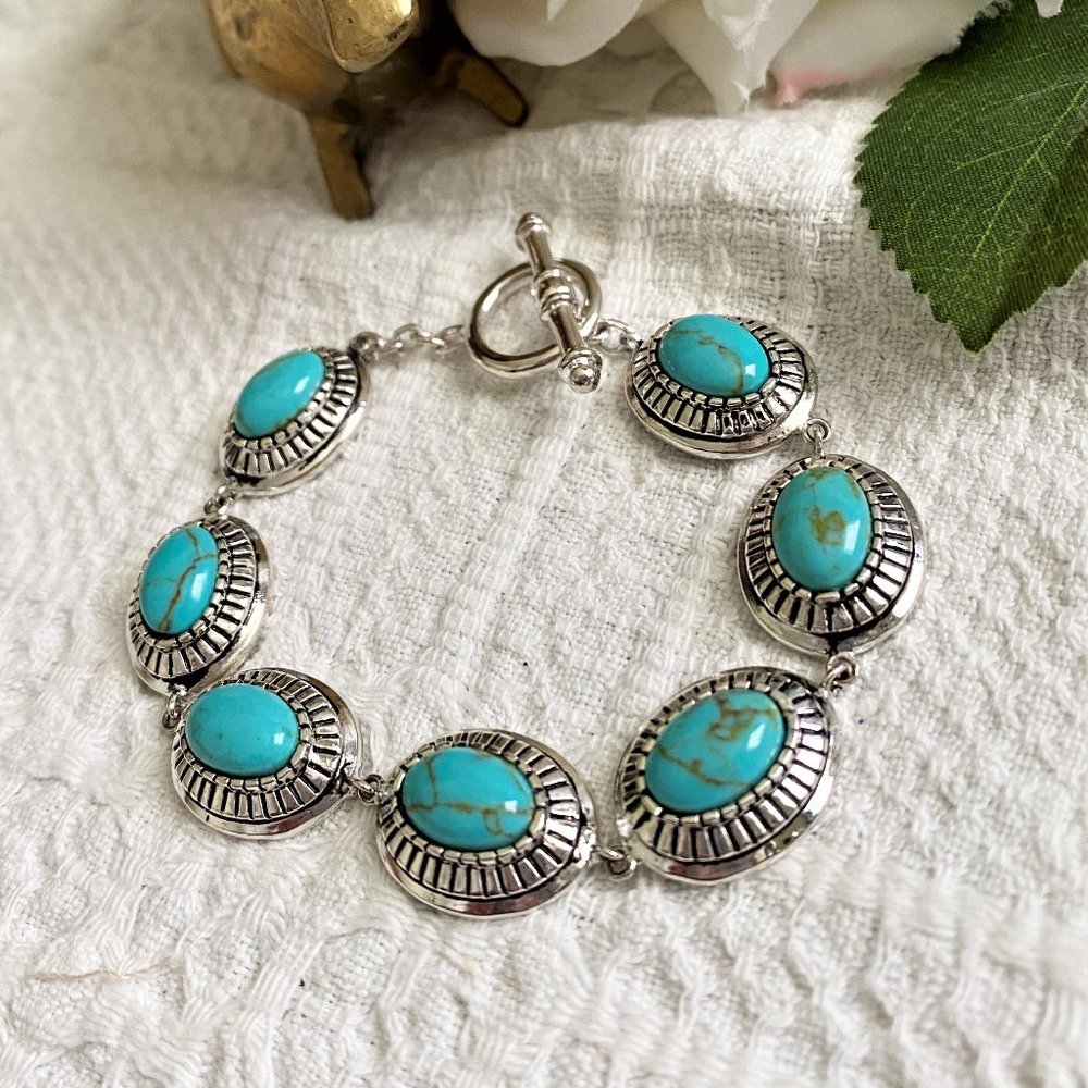 Faux Turquoise and Silver Toggle Bracelet